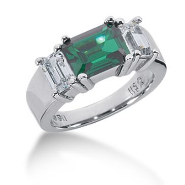 14K White Gold Emerald Diamond Anniversary Ring (1.32ctw.)