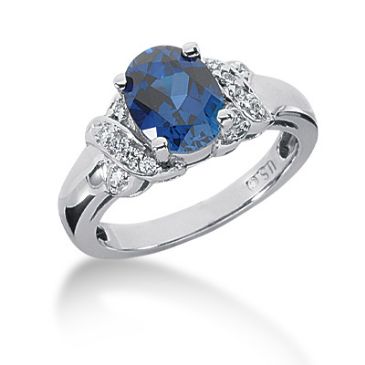 14K Prong Set, Oval Cut Sapphire, Round Brilliant Diamond Ring (0.12ctw.)