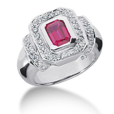14K Bezel Set, Emerald Cut Ruby Diamond Anniversary Ring (1.63ctw.)