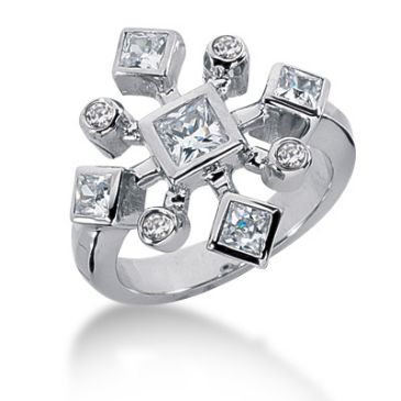 14K Sprinkled Bezel Set Princess Cut, Round Brilliant Diamonds (1.2ctw.)