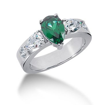 14K Prong Set Pear Cut Emerald, Horizontal Pear Shape Diamonds (1.0ctw.)