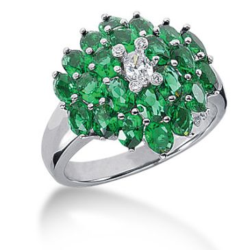 14K Floral Emerald Champagne Diamond Anniversary Ring (4.64ctw.)
