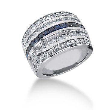 14K Mid Sapphire Princess Cut, Round Brilliant Diamonds (2.02ctw.)