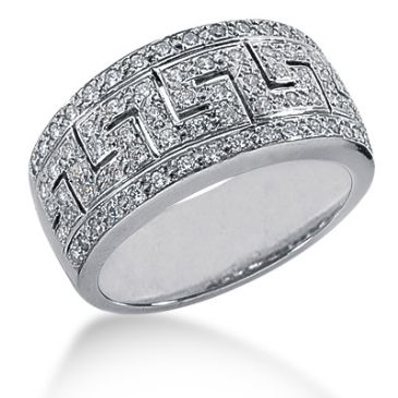 18K Artsy Greek Key Round Brilliant Diamond Ring (0.74ctw.)