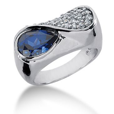 18K 'S' Shape Pear Cut Sapphire, Round Brilliant Diamond Anniversary Ring  (0.74ctw.)