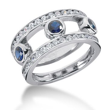 18K Open Faced Sapphire Round Brilliant Diamond Anniversary Ring (1.5ctw.)