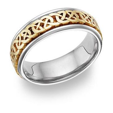 14k Gold 7mm Two Tone Celtic Knot Wedding Band C4003