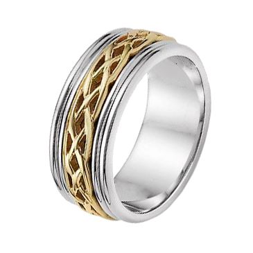 18k Gold 8mm Two Tone Celtic Weave Wedding Band C4004