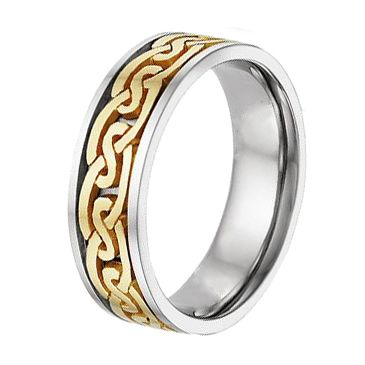 18K Gold Two Tone Celtic Wedding Band 4019