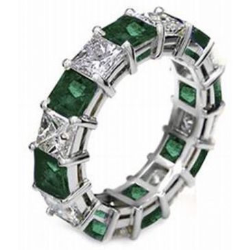 14k Shared Prong 2.70 Carat Emerald & Diamond Eternity Band