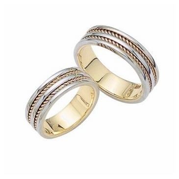 14k Gold His & Hers Two Tone Wedding Band Set 021