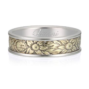 950 Platinum & 18K Two Tone 7mm Two Tone Antique Band Flower Design