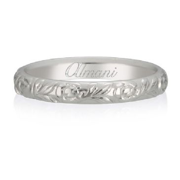 950 Platinum 3mm Almani Antique Wedding Band Root Petal Design