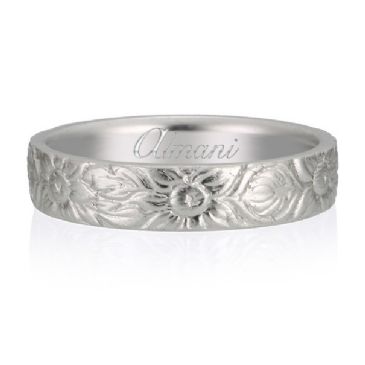 950 Platinum 5mm Almani Antique Wedding Band Sunflower Design