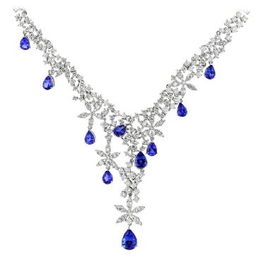 Diamond Tanzanite Chandelier 18K Gold Necklace From Our Designer Collection  