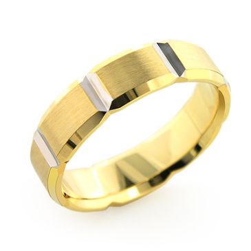 Exclusive Men’s 14K Yellow & White Gold Ornamented Wedding Band