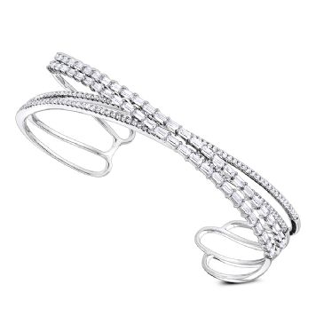 Ladies 14K Gold & 2.75 Carat Diamond Designer Baguette Round Bangle Bracelet