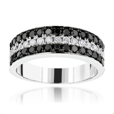 Luxurman 10K Gold & 1.35 Carat White & Black Diamond Wedding Band