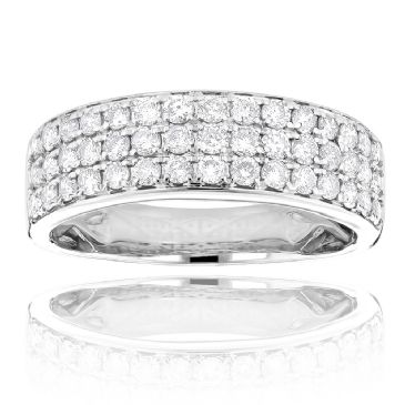 Luxurman 14K Gold & 1.35 Carat 3-Row Diamond Wedding Ring