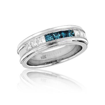 Men's 14K Gold & 1.1 Carat White & Blue Diamond Wedding Band