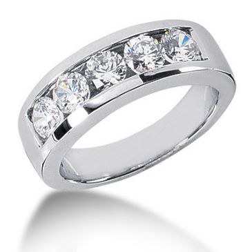 Platinum & 2 Carat Round Diamond 5 Stone Wedding Ring