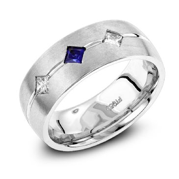 Platinum, Diamond & Blue Sapphire Wedding Band for Men