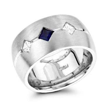 Platinum, Diamond & Blue Sapphire Wedding Band for Women