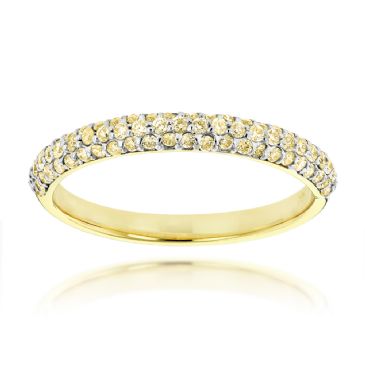 Thin 14K Gold & 0.7 Carat Yellow Diamond Pave Set Wedding Band