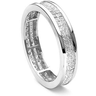 Thin 18K Gold & 1.38 Carat Princess Diamond Eternity Ring