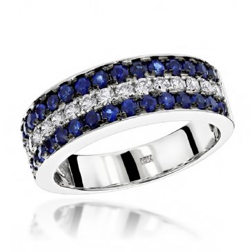 Unique 10K Gold & 1.4 Carat Diamond Sapphire Wedding Band