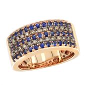 10K Gold, Blue Sapphire & Brown Diamond Wedding Band for Men