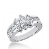 14K Gold Diamond Anniversary Wedding Ring 3 Marquise Shaped, 6 Straight Baguette Diamonds 1.73ctw 230WR104814K
