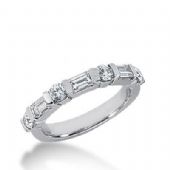 14k Gold Diamond Anniversary Wedding Ring 4 Round Brilliant Diamonds, 3 Straight Baguette Diamonds Total 0.82ctw 403WR166714K