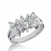 14k Gold Diamond Anniversary Wedding Ring 3 Marquise Cut Diamonds, 4 Round Brilliant Stones Total 2.10ctw 502WR203614k