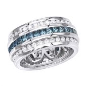 14K Gold & 2.64 Carat Diamond White Blue Eternity Ring
