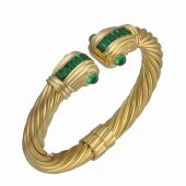 14K Yellow Gold Almani Roman Vintage Design Handmade Bangle Set With Emerald Stones