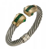 14K Two Tone Almani Roman Vintage Design Handmade Bangle Set With Emerald Stones