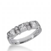 14K Gold Diamond Anniversary Wedding Ring 3 Princess Cut Stones, and 8 Round Brilliant Diamonds Total 0.80ctw 632WR241014k