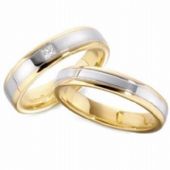 14k His & Hers Two Tone Gold 0.07 ct Diamond 092 Wedding Band Set HH09214K