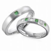 14k His & Hers Gold 0.50 ct Diamond & Emerald 096 Wedding Band Set HH09614K