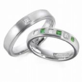 14k His & Hers Gold 0.50 ct Diamond & Emerald 097 Wedding Band Set HH09714K