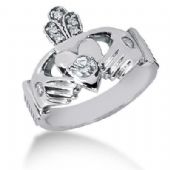 Men's Diamond Irish Claddagh Ring 1 Round Stone 0.15 ct 2 Round Stone 0.06 ct 5 Round Stone 0.015 ct Total 0.35 ctw 142-MDR1194