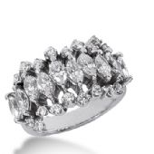 18K Gold Asymmetrical  Marquise and Round Brilliant Diamond Anniversary Ring (3.04ctw)