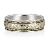 18K Gold 6.5mm Two Tone Almani Antique Wedding Band Interlock Design