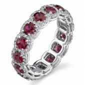 18k Gold Prong and Pave Set 4.22ctw. Round Diamond & Ruby Eternity Band DEB78518K