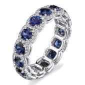 18k Gold Prong and Pave Set 4.22ctw. Round Diamond & Sapphire Eternity Band DEB78618K