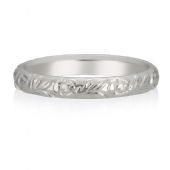 18K White Gold 3mm Almani Antique Wedding Band Root Petal Design