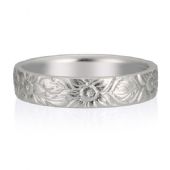 18K White Gold 5mm Almani Antique Wedding Band Sunflower Design