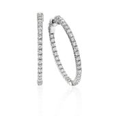 18K White Gold Four Prong Set Diamond Hoop Earring  (1.98ctw.)