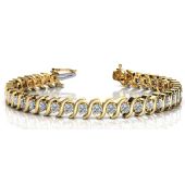 18K Yellow Gold Diamond Round Brilliant S Prong Set Tennis Bracelet (4.18ctw.)